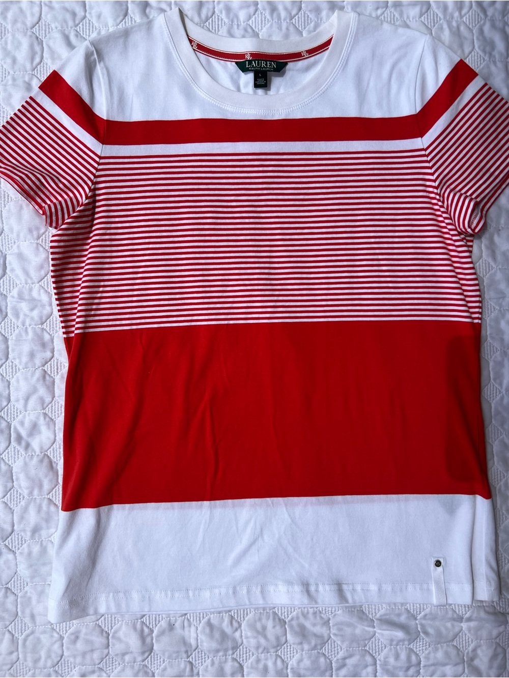 Ralph Lauren Red Striped Colorblock  NWOT Classic Preppy Top Womens Large